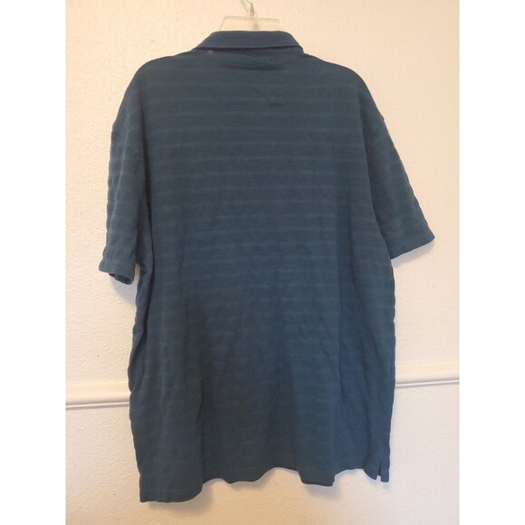 John Varvatos USA Mens Large Green Cotton Polo Shirt Stripes Made in Peru Flawed - Picture 12 of 16